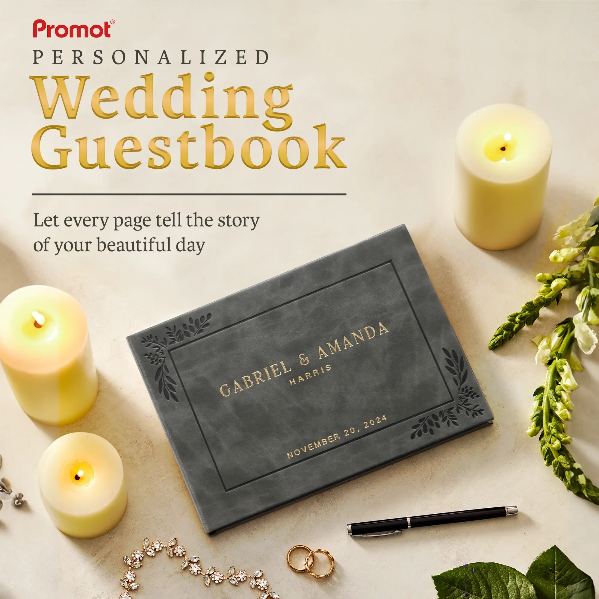 Custom Wedding Guest Book - Charcoal